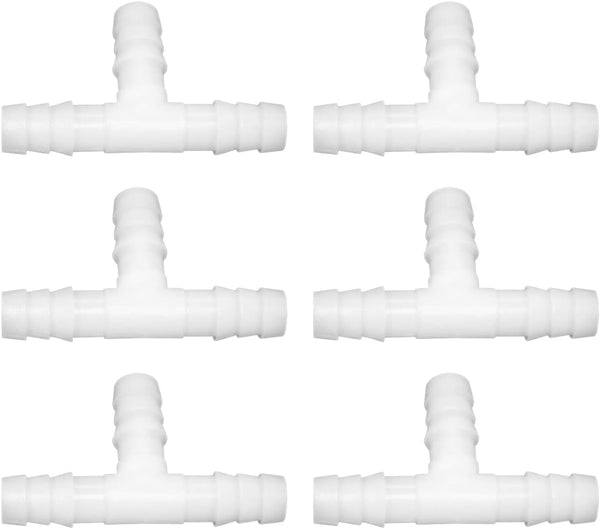 JoyTube Plastic Hose Barb Fittings, 3/8" ID Equal Barbed Tee Pipe Connectors, Pack of 6