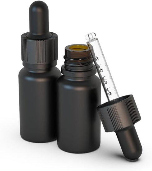 10ml 1/3 oz Container(Pack 12) Black Coated Glass Bottle with Glass Eye Dropper, Capacity,UV Safe Bottles for Essential