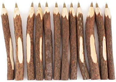SKKSTATIONERY 12 Pcs Real Wooden Ballpoint Pens, Branch Ballpoint Pens, Wood Ballpoint Pen, School Supplies 5" Long, Black Ink.