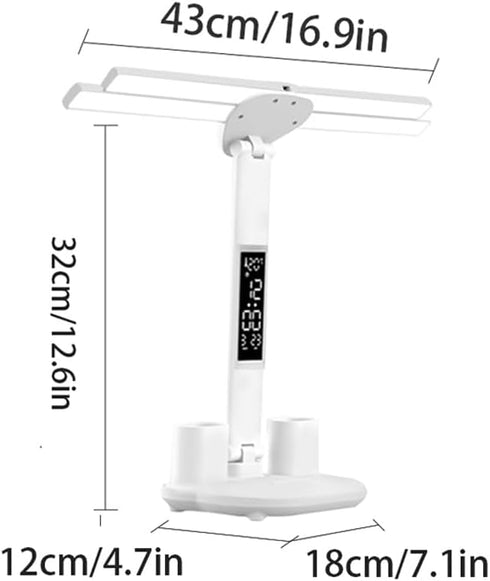 niccryle 3 Dimmable Led Desk Lamp with Clock Foldable Study Lamp Lighting Modes Table Lamp Eye Caring Reading Lamp