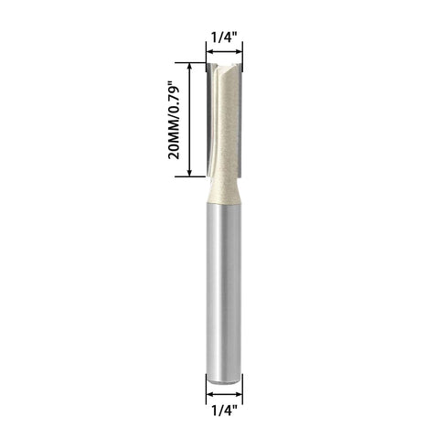 Straight Cut Router Bit, 1/4" Dia. 2-Flute Carbide Tipped Router Bit with 1/4" Shank