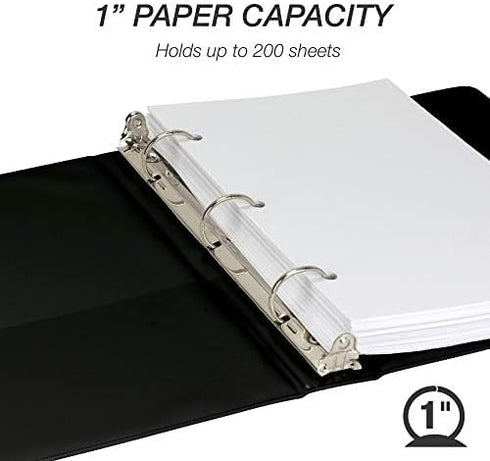Samsill Economy 1 Inch Mini 3 Ring Binder - Made in The USA, Round Ring, Non-Stick Customizable Cover, Black
