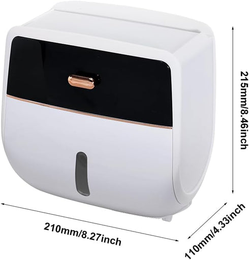 homfanseec Toilet Paper Holder Wall Mount, Self Adhesive Paper Towels Holder with Drawer and Shelf Watertight Tissue