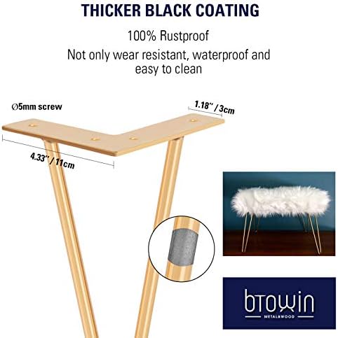 Btowin 8 inch 4Pcs Hairpin Legs, Heavy Duty Metal Furniture Legs with Rubber Floor Protectors & Screws for Home DIY