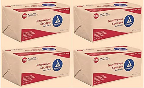 Dynarex Non-Woven Sponges, Non-Sterile, Gauze, for Cleansing, Prepping and Dressing, Highly-Absorbent, Less
