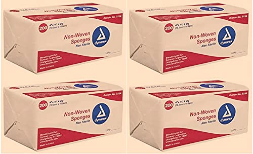 Dynarex Non-Woven Sponges, Non-Sterile, Gauze, for Cleansing, Prepping and Dressing, Highly-Absorbent, Less