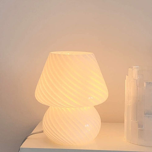 LongTN Translucent Table Mushroom Lamp Italian Style Modern Striped Glass Bedside Lamps Desk Light, Used for Baby Home