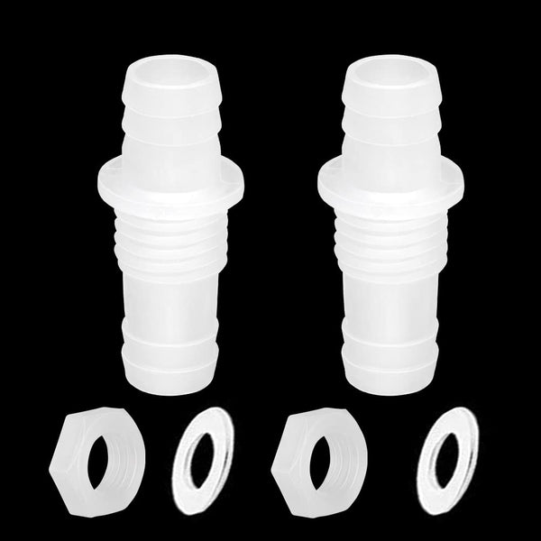 Quickun 1/2" Plastic Hex Straight Union Adapter Fitting, Hose Barb Thru-Bulkhead for Water/Fuel/Air (Pack of 2)