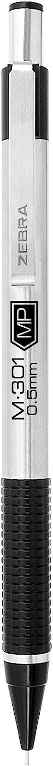 Zebra Pen M-301 Mechanical Pencil, Stainless Steel Barrel, Fine Point, 0.5mm, Black Grip, 4-Pack by Zebra