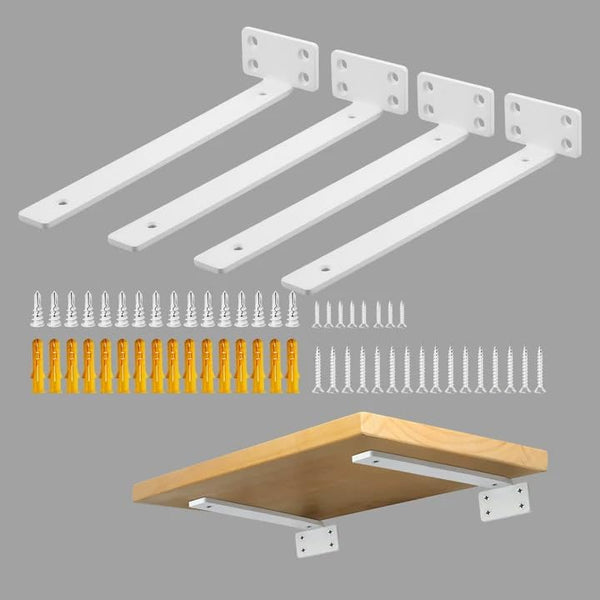 Alise Floating Shelf Brackets White, 4 Pcs L Brackets for Shelves,10'' Hidden