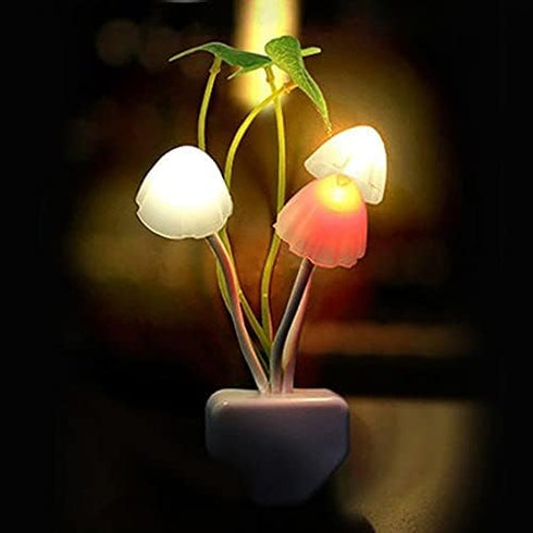 Tuelaly 1PC Cute Night Light, US EU Plug Adapter LED Night Lamp Discolor Light Sense Control Mushroom Lamp