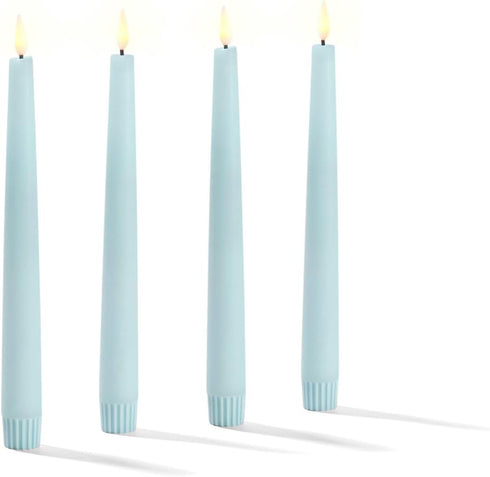 9 Inch, 4 Pack LampLust Flameless Taper Candles with Remote, Pastel Blue Candlesticks, LED Flickering Flameless Candles