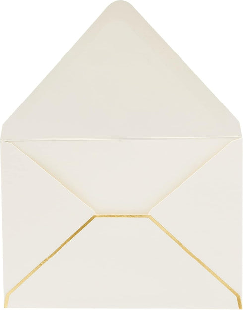 Juvale 50 Pack 5x7 Ivory Envelopes for Wedding Invitations, A7 Size with Gold Foil Edges for Bridal Shower