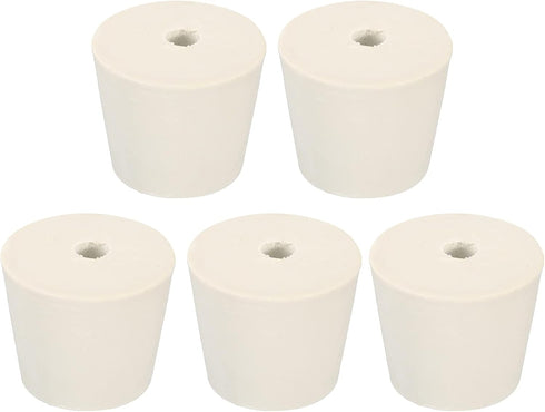MECCANIXITY Rubber Tapered Plug 28mm to 37mm with 8mm Hole, White Test Tube Bungs (5 Pieces)