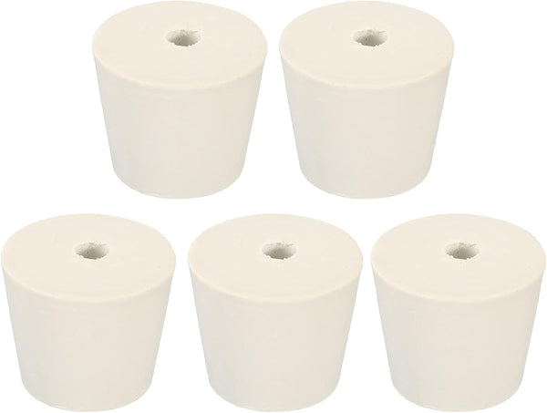 MECCANIXITY Rubber Tapered Plug 28mm to 37mm with 8mm Hole, White Test Tube Bungs (5 Pieces)