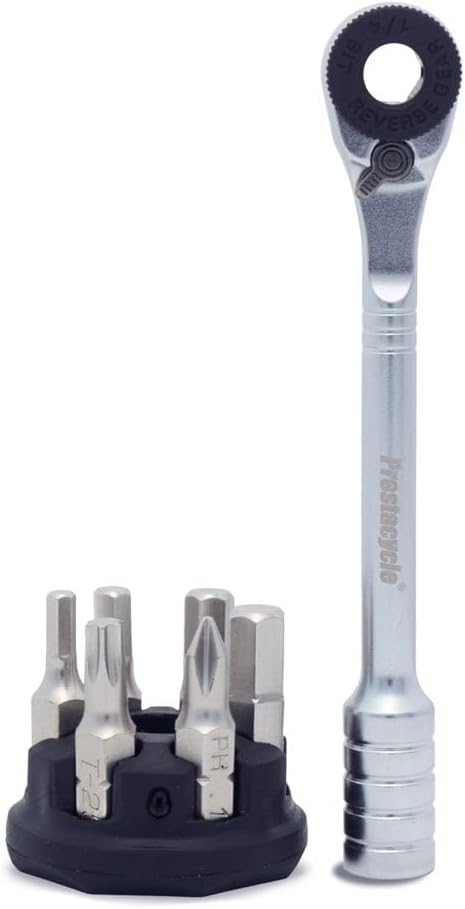 Prestacycle Prestaratchet Micro, Heavy-Duty Mini Ratchet & 1/4 Bits for Bike Repair, 40Nm Small Ratchet & Tool Stand
