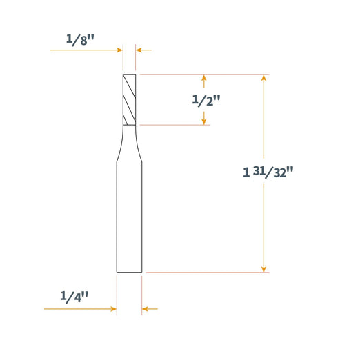 POWERTEC Solid Carbide Downcut 1/8" Spiral Router Bit, 1/4" Shank, 1/8 Inch Cutting Dia. for CNC and Router