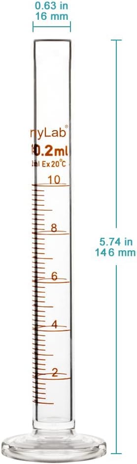 StonyLab 3-Pack Borosilicate Glass Graduated Cylinder, 10ml Heavy Wall Measuring Cylinder