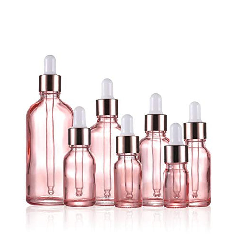 Furnido 6 Pcs,3.4 Oz Pink Glass Dropper Bottle for Essential Oils,Empty Glass Massage Oil Bottle Holder With Glass