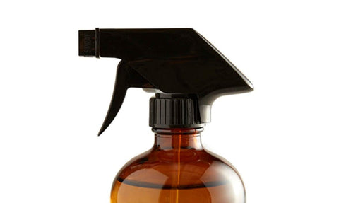 Reusable Amber Boston Round Glass Spray Bottle, 2.9 Inches (Dia) x 8.25 Inches (H), Black Nozzle