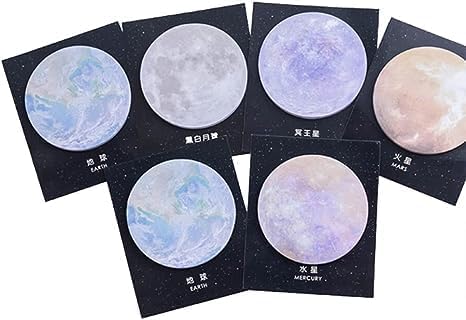 Cute Kawaii Space Planet Earth Moon Sticky Note Memo Pad, Self Adhesive Stickers for School Office Supplies Stationery