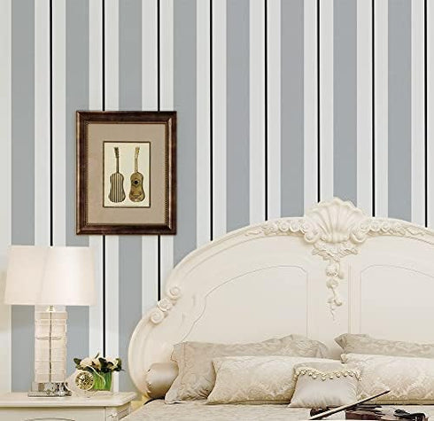 F1340-3 Stripe Peel and Stick Wallpaper 17.7" x 9.8ft, Silver White/Black Removable Self-Adhesive Contact Paper