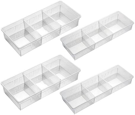 Desk Drawer Organizer Tray with Adjustable Dividers, Multi-Drawers for Makeups, Utensil, Pens, Flatware and Junks - Set of 4 (2 Large + 2 Small) 10.24 Inch Length by Chris.W