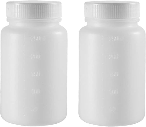 YOKIVE 2 Pcs Chemical Storage Bottle, Wide Mouth Containers with Scale for Laboratory, Store, Factory (White, 250-ML)