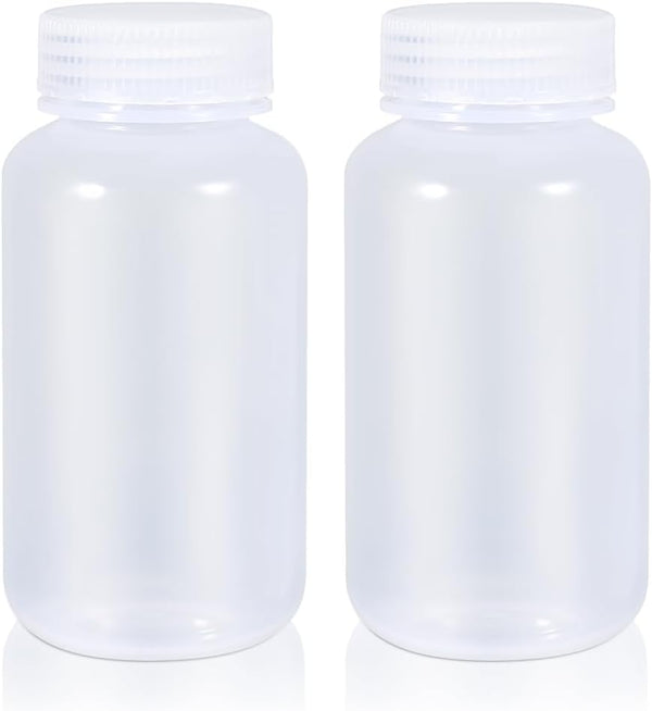 8.4 oz Wide Mouth Lab Reagent Bottle, Laboratory Grade Chemical Container, Sealed Leak-proof Clear PP Bottle, 2 Pcs