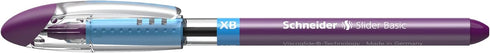 Schneider Slider Basic XB Ballpoint Pen, 1.4 mm Extra Broad, Transparent Barrel, Violet Ink, Box of 10 Pens