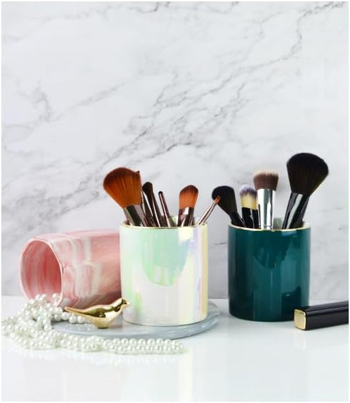 Ceramic Iridescent Pen Holder - Durable Desk Organizer & Paper Clip for Girls, Women, Office, Classroom, Home