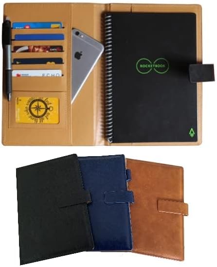 Thegreen Hard PU Leather Cover for Rocketbook Executive-Letter Size, Black/Dark Brown, Fake Leather Fabric with Pen