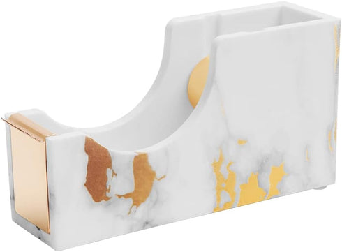 Gold Marble Tape Dispenser, 1" Metal Weighted Core Desktop Adhesive Holder with Non-Skid Pad for Office