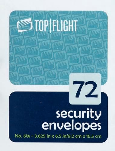Top Flight Boxed Security Envelopes, 3.5/8 x 6.5 Inches, White with Security Lining, 72 Envelopes