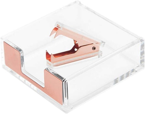 Clear Acrylic Rose Gold Self-Stick Note Cube Holders & Staple Removers Set - 3.5x3.3 Inch Memo Pad