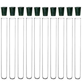 Glass Culture Tubes, 20x150mm with Rubber Stoppers, 10/PK