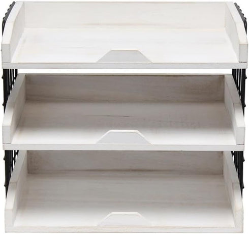 Elegant Designs HG1022-WWH Wood Desk Organizer, Home Office Mail Letter Tray with 3 Shelves, White Wash