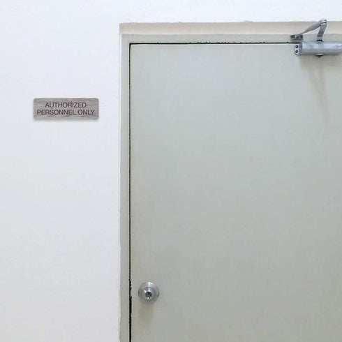SBLABELS Authorized Personnel Only Sign, Easy Adhesive Mount for Restaurants & Small Businesses, 3" x 9" - Ash Grey