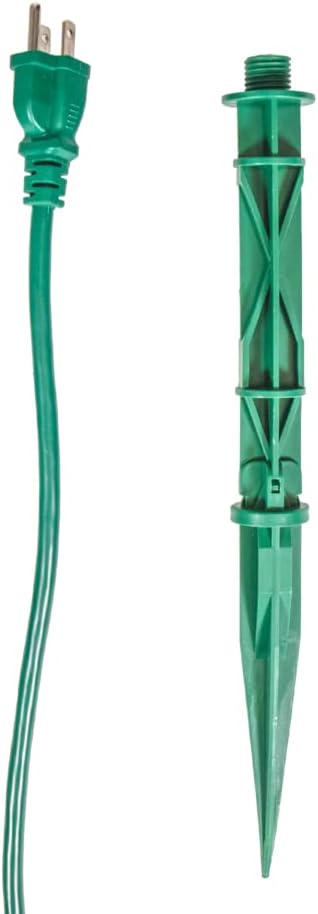 120V 6 6-Foot VOLT Outdoor Power Stake with Timer, Grounded Outlets & Extension Cord (Green) for Christmas Lights