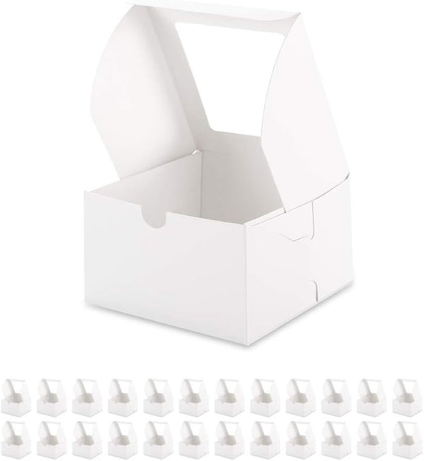 25 White Bakery Boxes with Window, 5x5x3.5 Inches, Dessert Boxes for Small Bakery, Cookies, Pastry, Party Favors