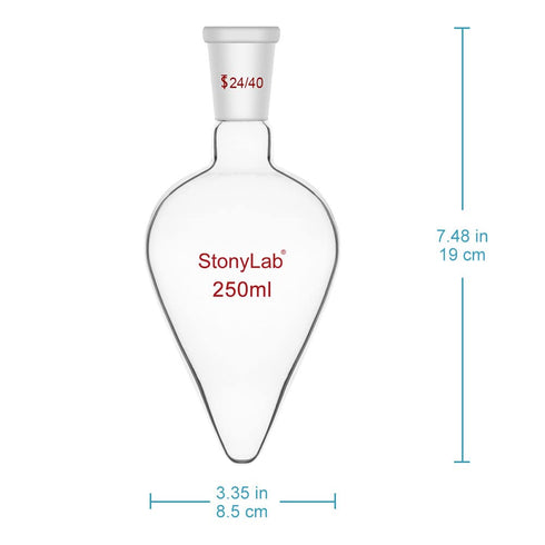 Stonylab Recovery Flask, Heavy Wall Single Neck Borosilicate Glass Rotary Evaporator Flask, 250 ml Pear-Shaped