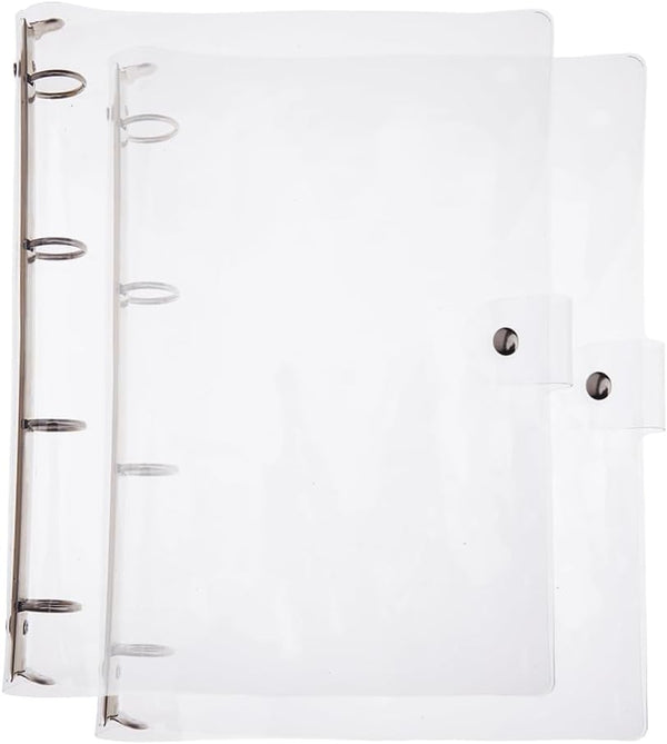 SUPERFINDINGS 2PCS Clear A4 Notebook Binder, PVC Plastic Covers, 4 Rings, Loose Leaf Binder, 12.4x10.4x1.18inch