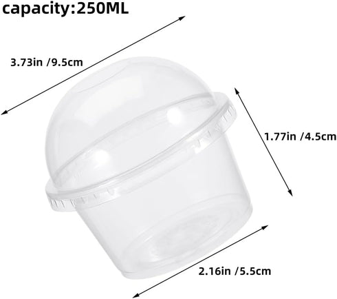 200pcs 250 ML Disposable Dessert Cups: Clear Plastic Cups with No Holes Dome Lids for Snacks Yogurt Pudding Cupcake