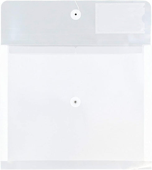 JAM PAPER Plastic Envelopes with Button & String Tie Closure & 2 Dividers, Clear, 12/Pack