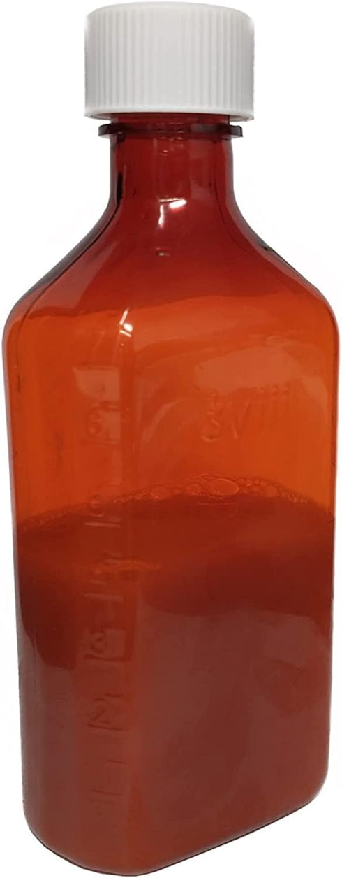 Plastic Amber Liquid Medicine Bottles with Child Resistant Caps, 2oz Pack of 10 Oval Pharmaceutical Prescription Bottles
