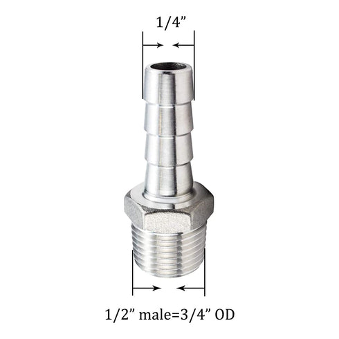 Joywayus 1/4" Barb Hose ID x 1/2" Male NPT Stainless Steel Barb Fitting Connector