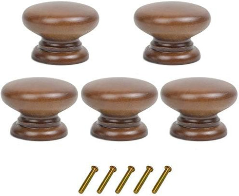 Metany 5PCS Round Wood Drawer Knob,Dresser Furniture Drawers 33mm Dia,Walnut Cabinet Pulls Handles