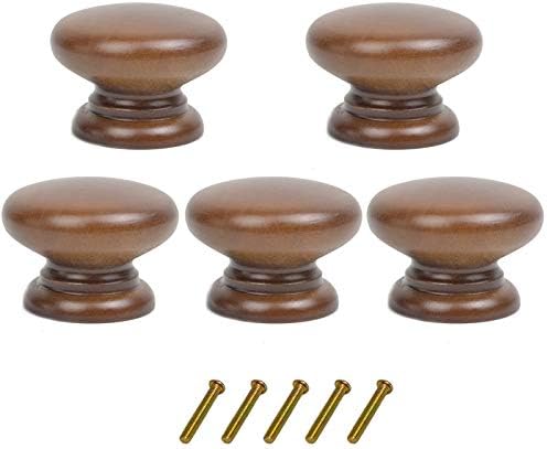 Metany 5PCS Round Wood Drawer Knob,Dresser Furniture Drawers 33mm Dia,Walnut Cabinet Pulls Handles