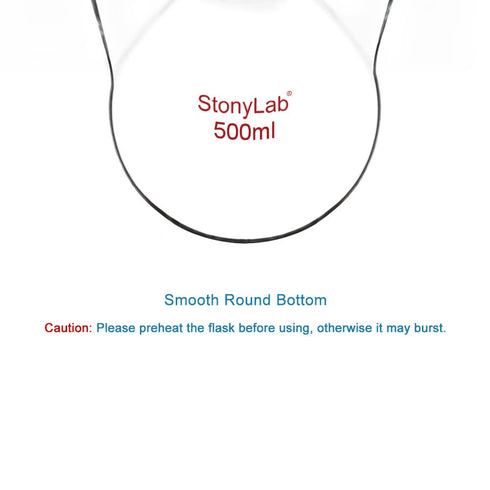stonylab 4 Neck Round Bottom Flask RBF, Heavy Wall Borosilicate Glass, 500 ml, 24/40 Standard Taper Joint
