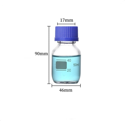 50ml Graduated Glass Round Media Storage Bottle with Blue GL45 Screw Cap, Lab Reagent Bottle